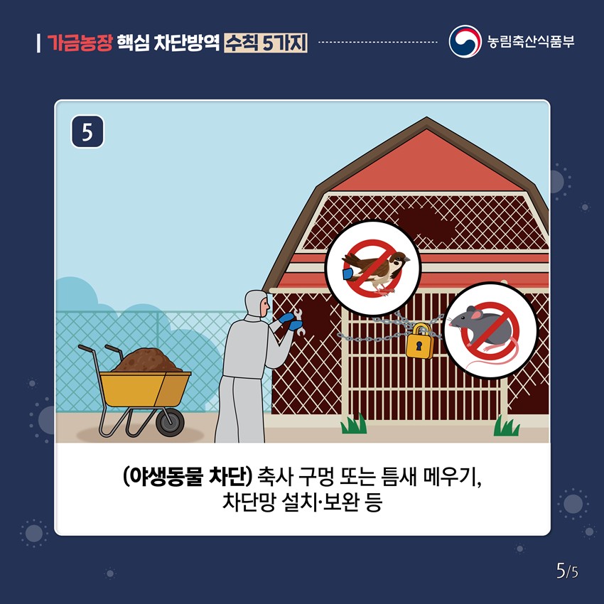 5. (야생동물 차단) 축사 구멍 또는 틈새 메우기, 차단망 설치·보완 등